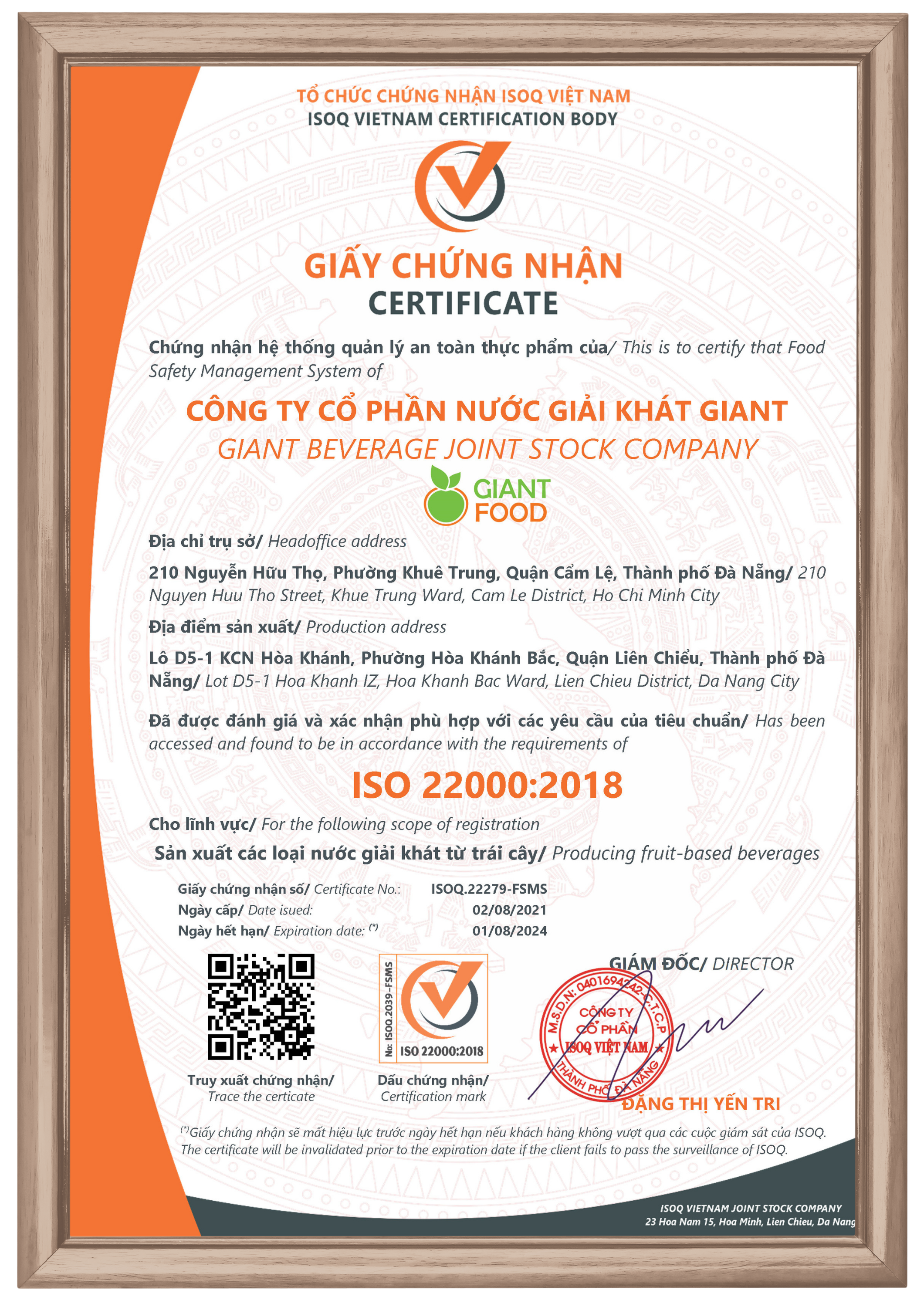 Giấy chứng nhận ISO 22000:2018